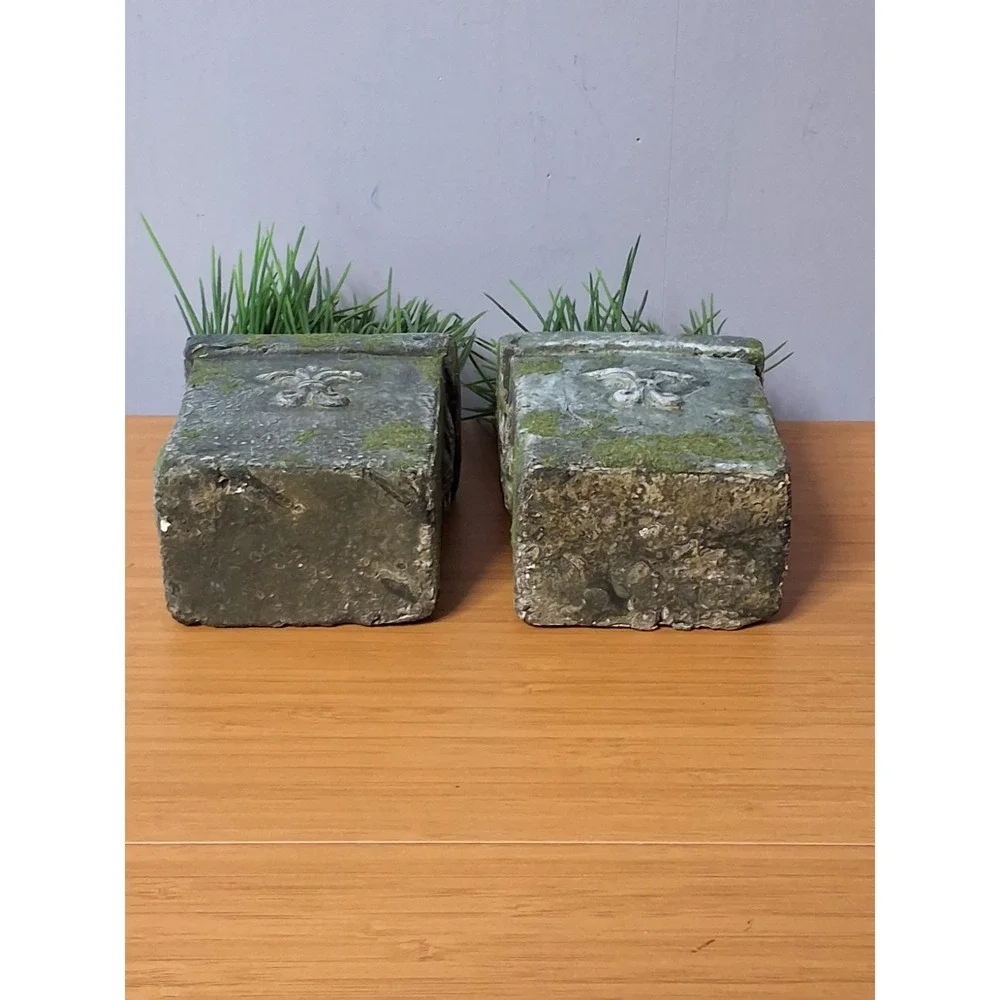 Pair Of Artificial Potted Green Grass Plants In Rustic Concrete Hangable...